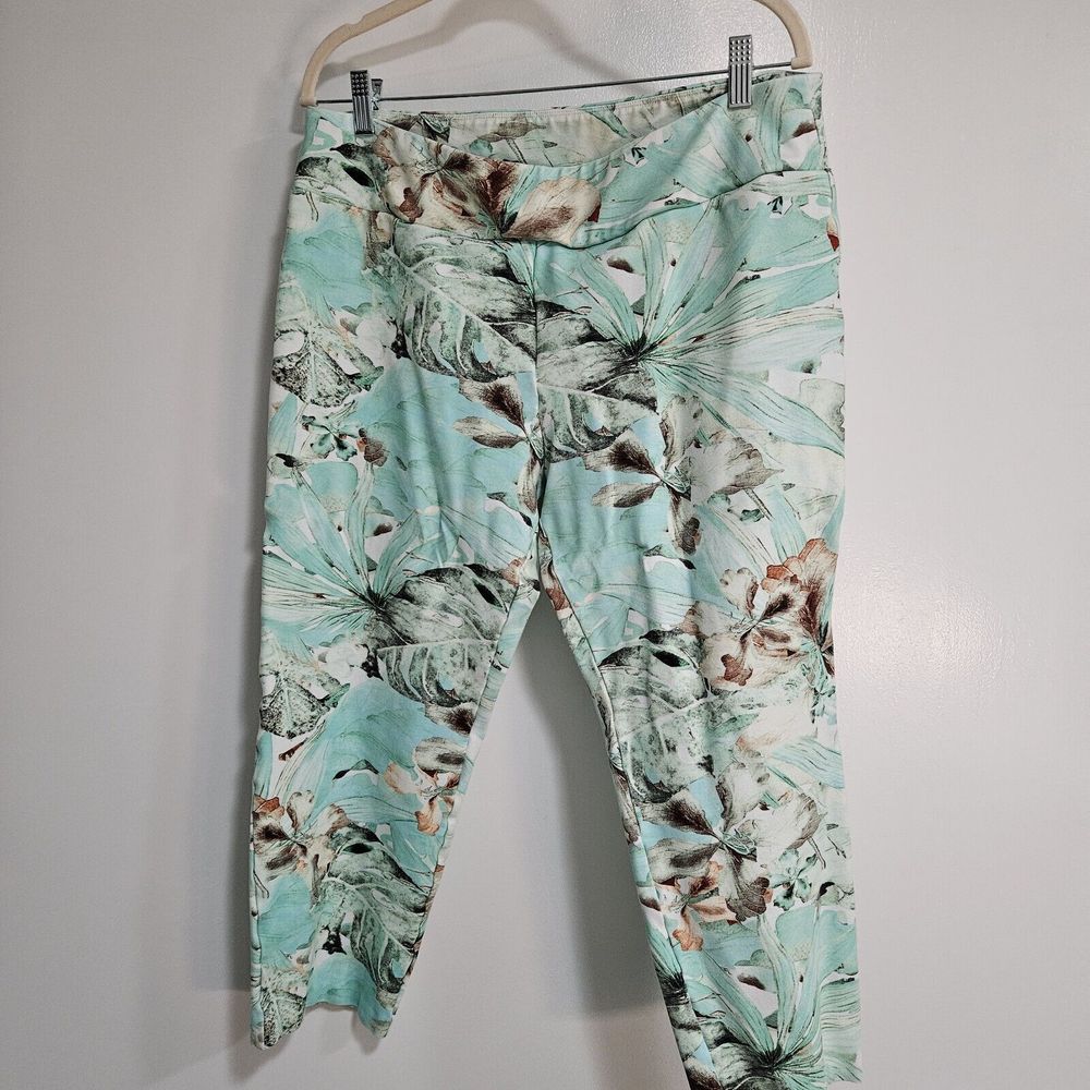 Soft Surroundings Size Petite PXL Paloma Palm Leaves Ponte Knit Tropical Pants